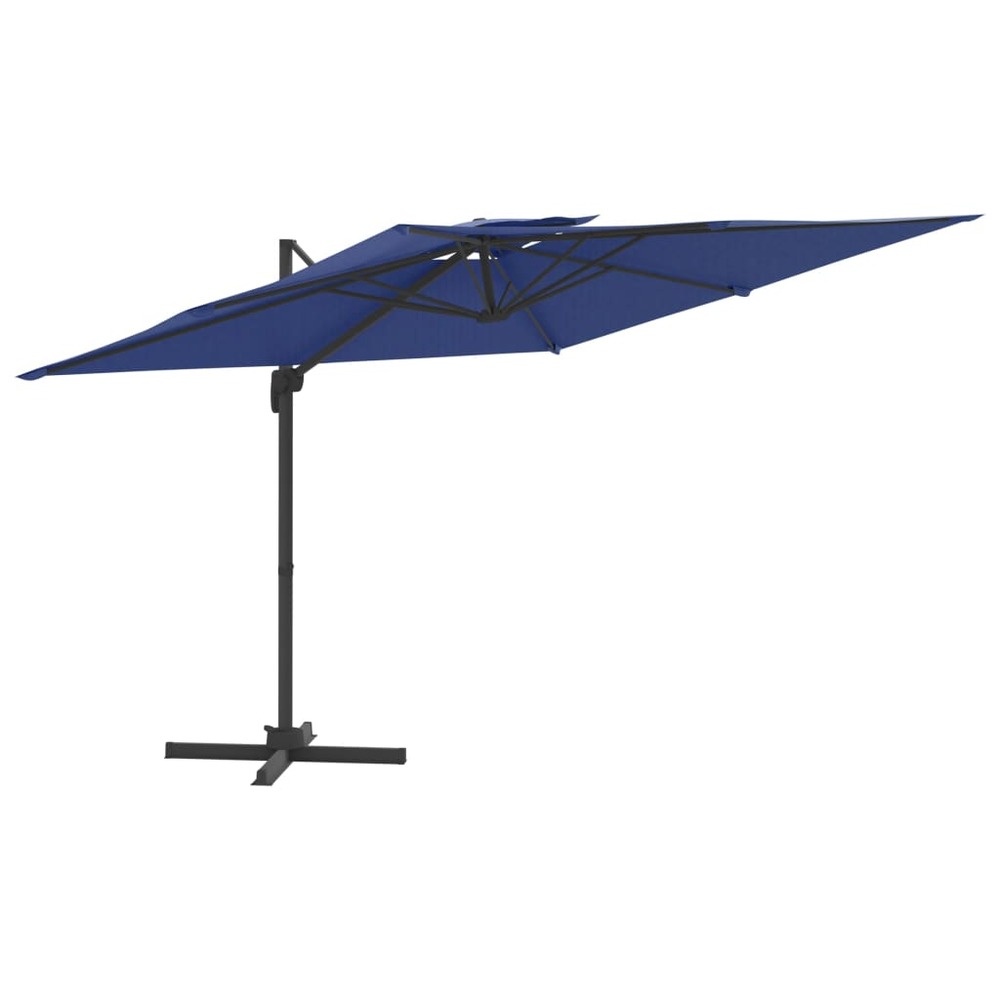 Parasol meuble de jardin cantilever à double toit 300 x 300 cm bleu azuré