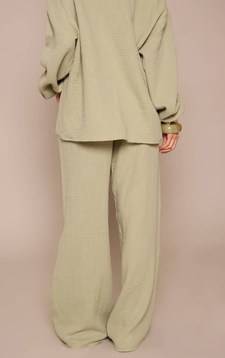 Vert Sauge Ensemble Pantalon Large En Gaze Texturée