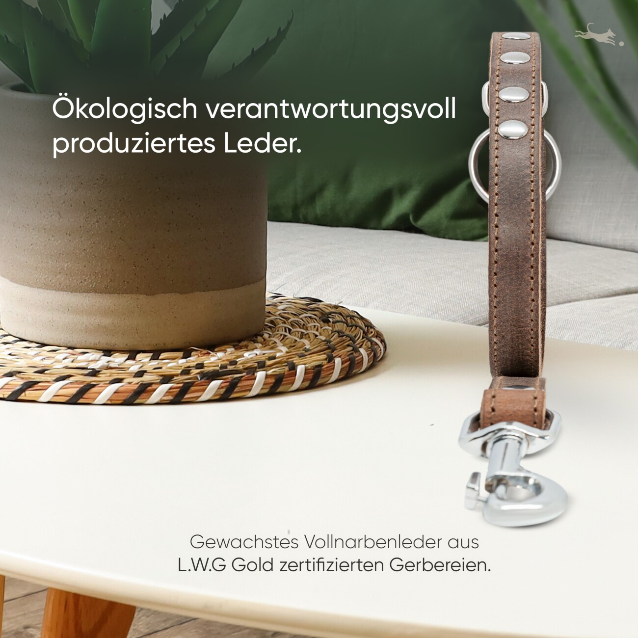 Freudentier Hundeleine aus zertifiziertem Leder 2m, verstellbar dunkelbraun 1,6 cm