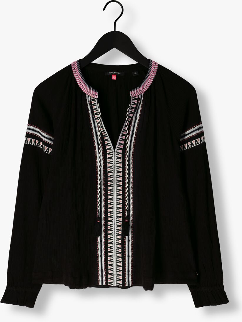 SCOTCH & SODA zwarte scotch & soda blouse balloon sleeve embroidery top