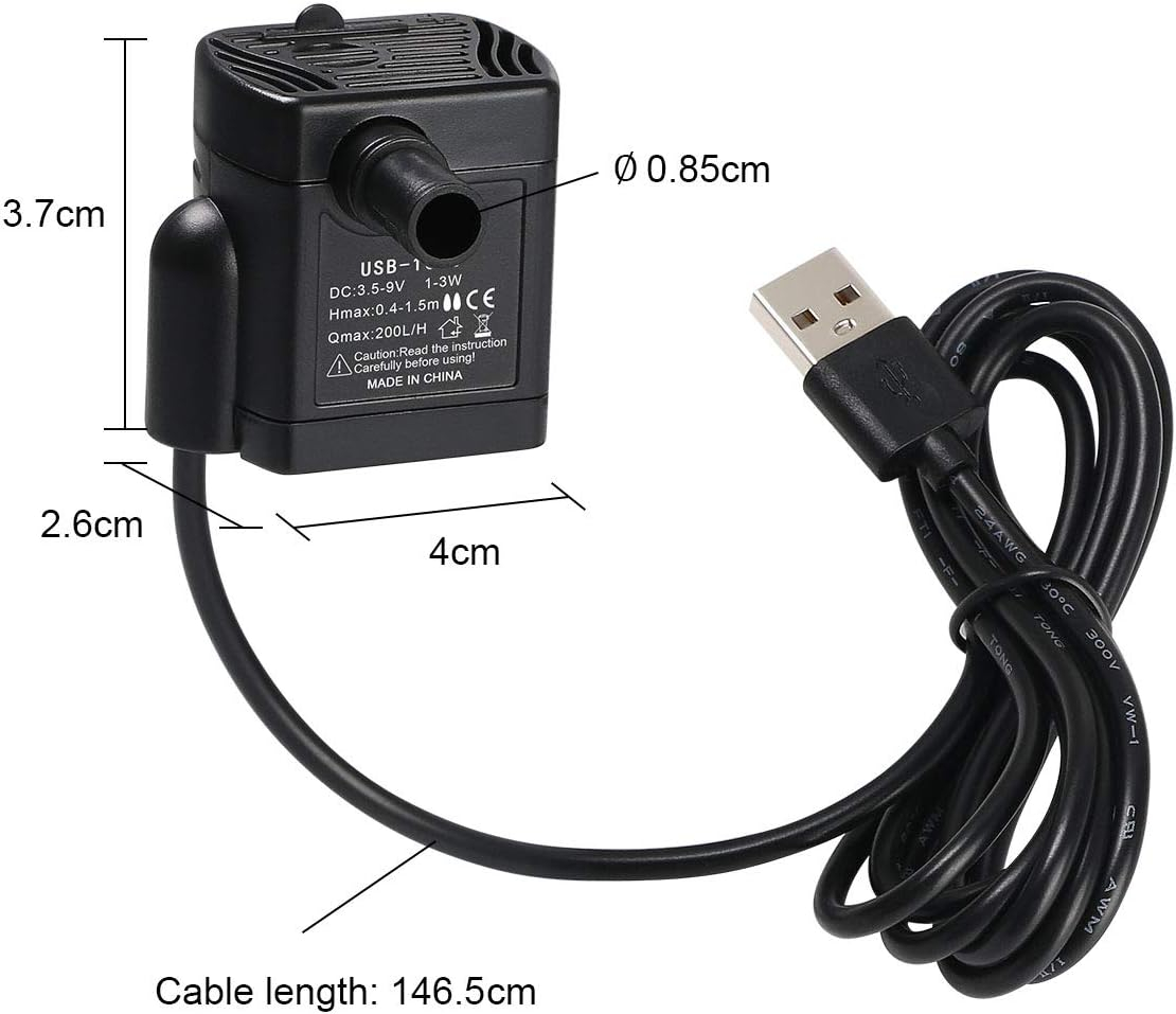 Mini USB Wasser Pumpe Elektrische Aquarium Tauchpumpe Haustier Trinkbrunnen Fontäne mit Saugnäpfen - Schwarz