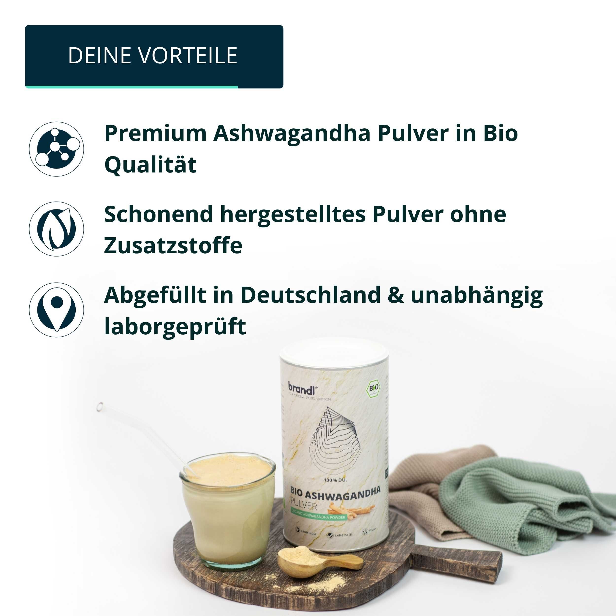 brandl® Ashwagandha Pulver Bio | Ashwagandha in Deutschland abgefüllt | Premium Ashwagandha Bio