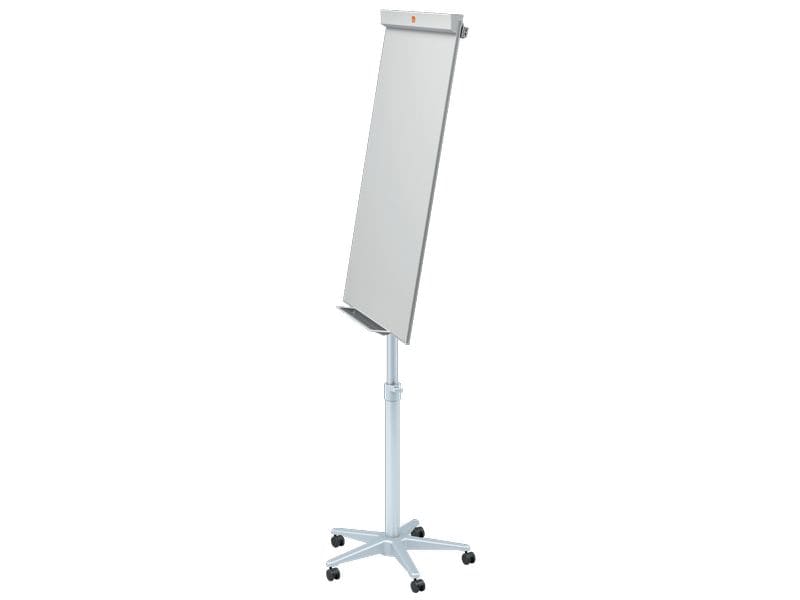Nobo Impression Pro Flipchart Mobil Stahl, magnethaftend Die mobile Flipchart mit Stahloberfläche hat einen unscheinbaren Rahmen und eine Stiftehalterung.
