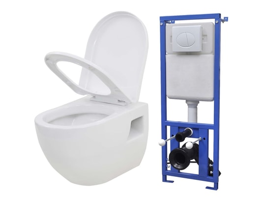 VIDAXL - Toilette murale avec réservoir de chasse caché céramique bla...