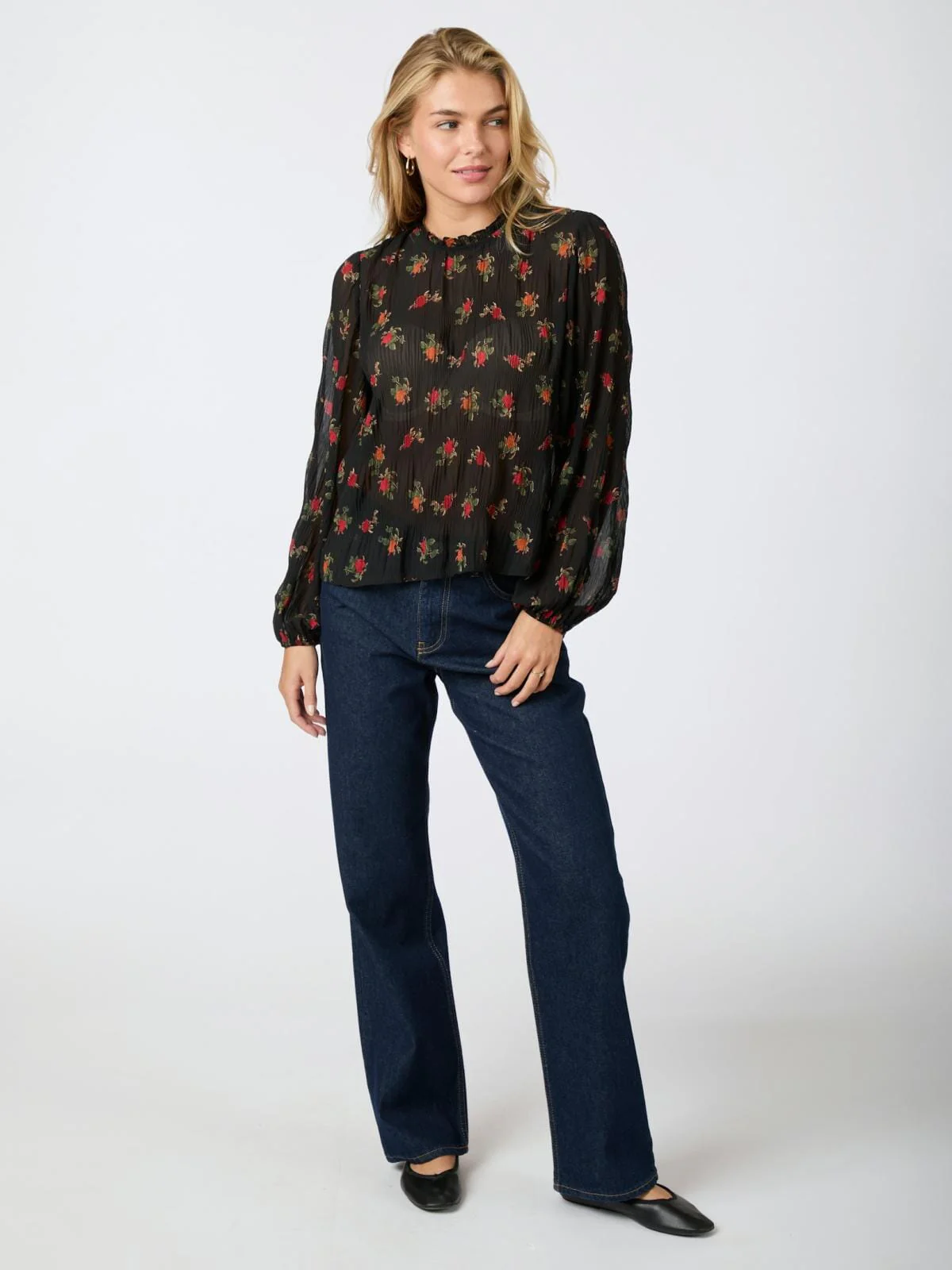 Neo Noir Lovise Plissé Flower Blouse