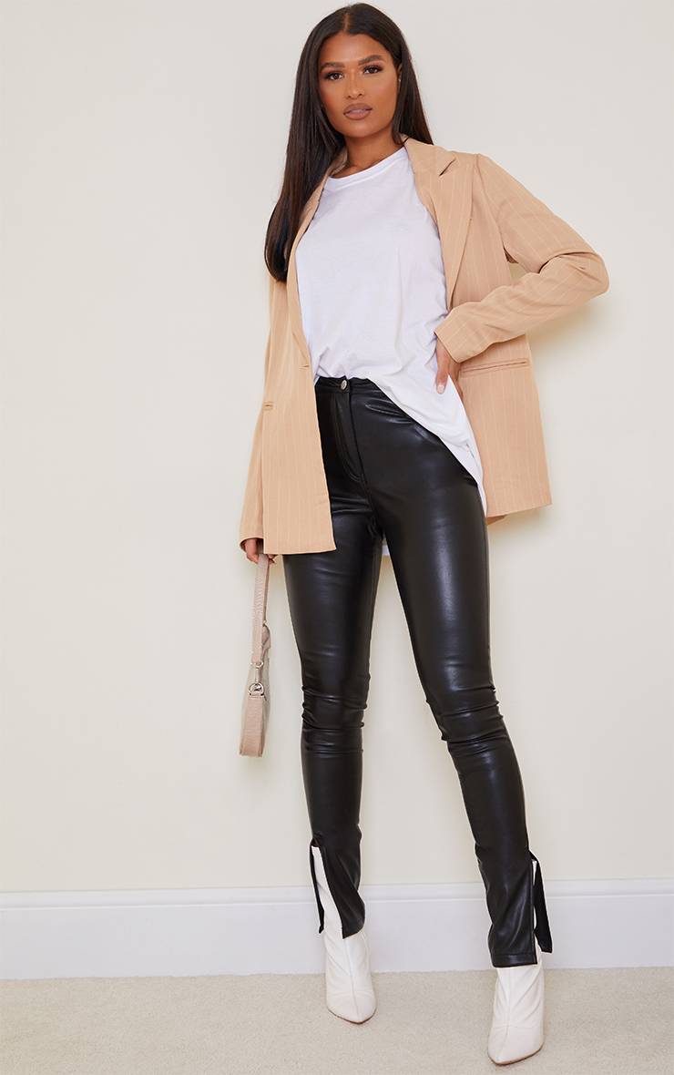 Noir Pantalon Droit En Synthétique Avec Ourlet Fendu
