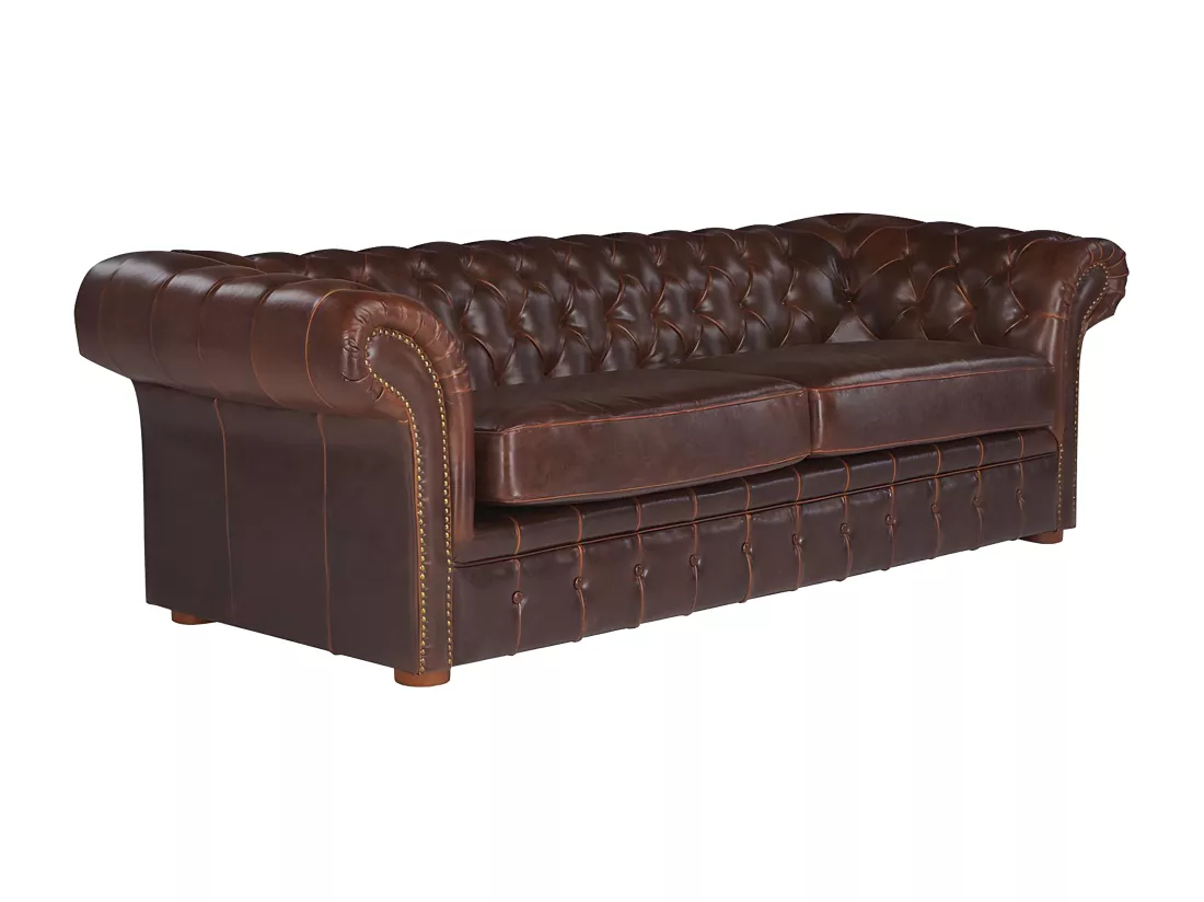 Canapés 3 places et 2 places chesterfield CLOTAIRE 100% cuir vieilli