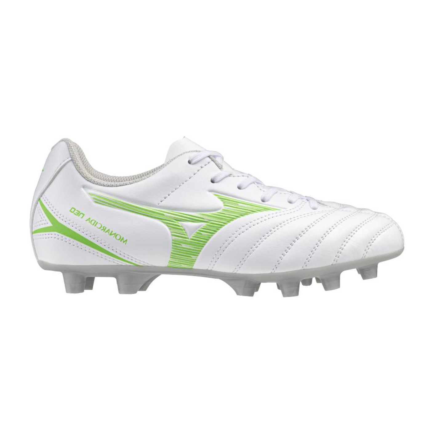 Mizuno Monarcida Neo III Select Gras Voetbalschoenen (FG) Kids Zilver Felgroen