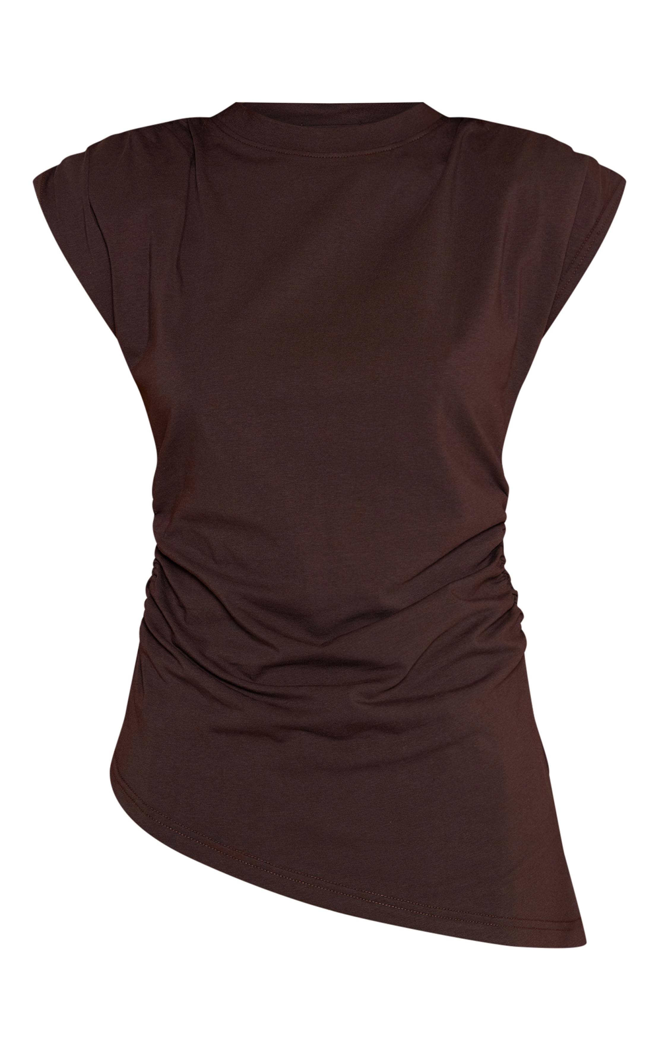Chocolat T-shirt En Coton À Détail D'épaule Et Ourlet Asymétrique