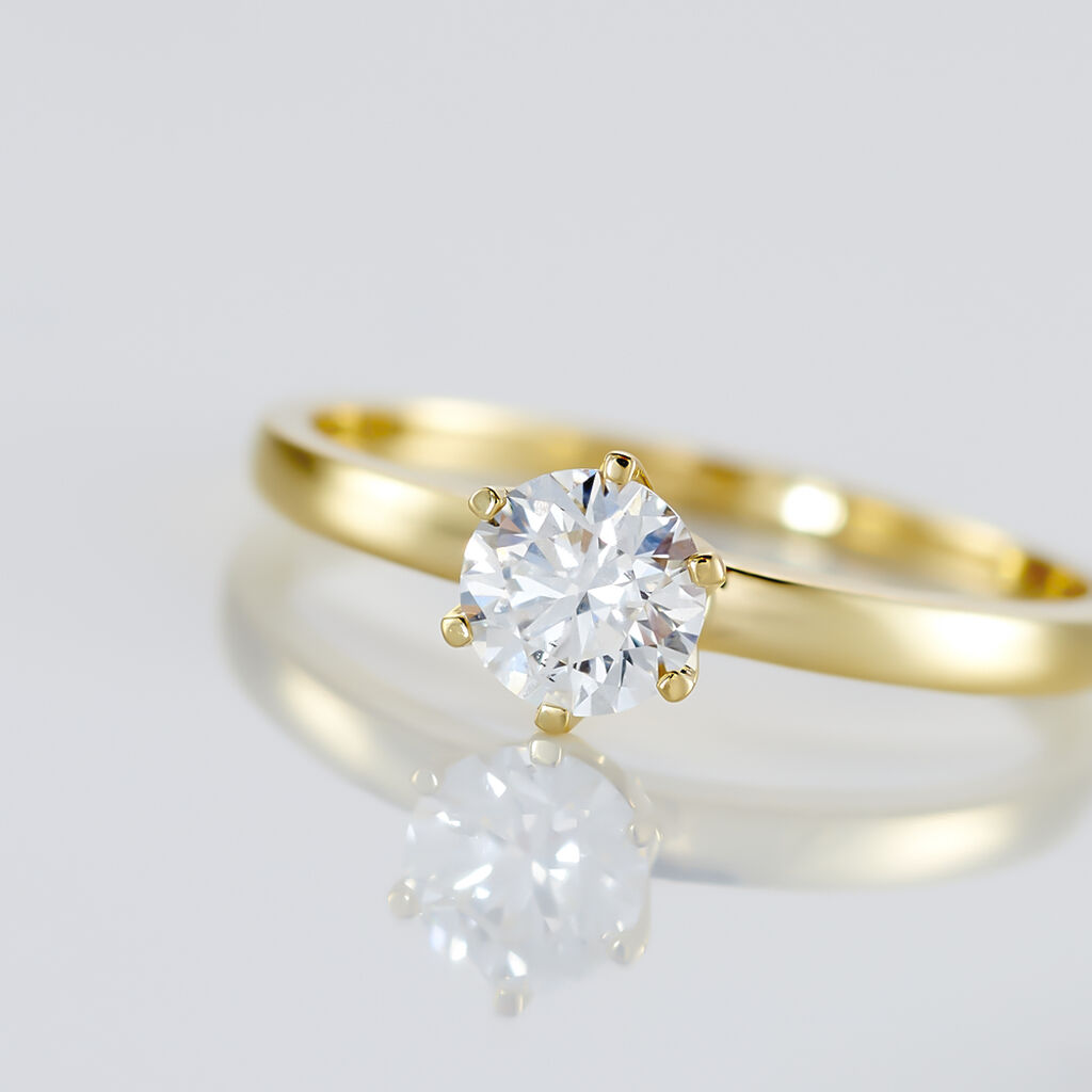 Bague Solitaire Or Jaune Diamant Synthetique