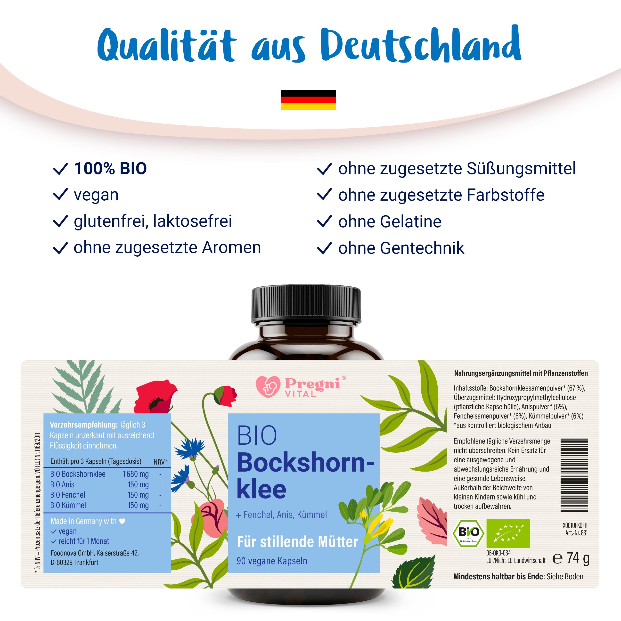 BIO Bockshornklee Komplex mit Anis, Kümmel, Fenchel - von PregniVital®