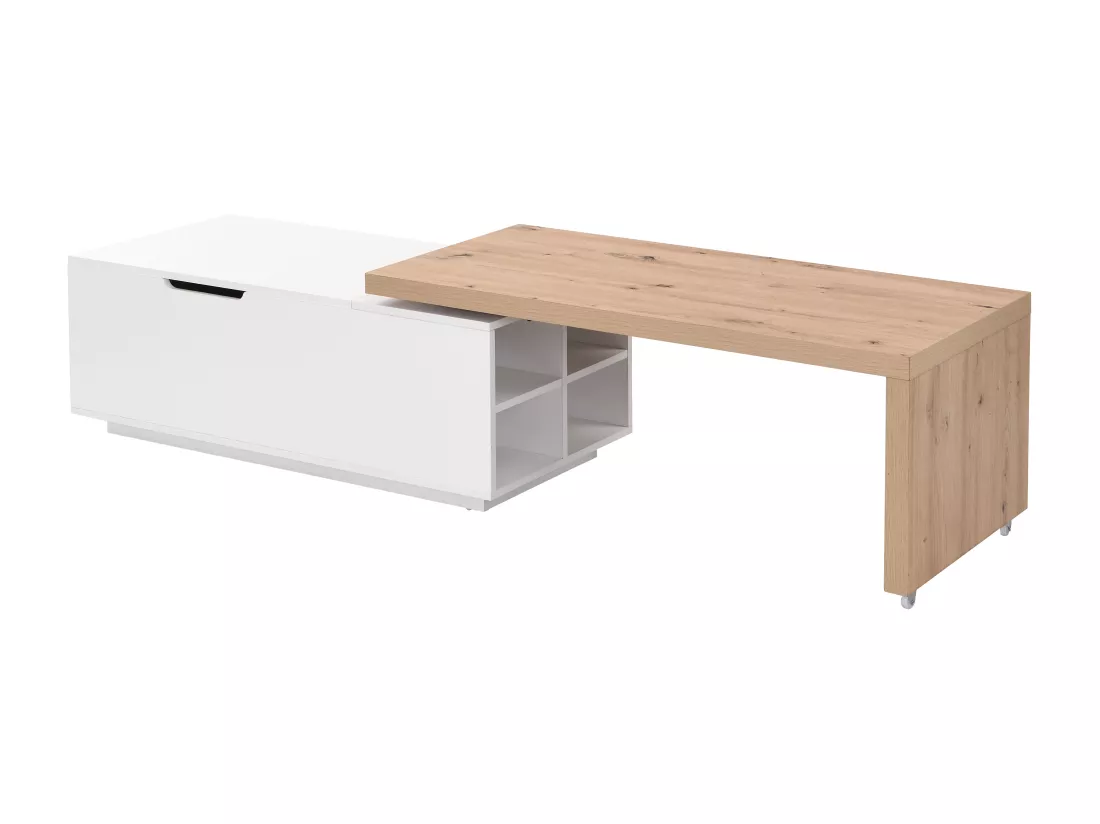 Table basse relevable et pivotante en MDF - Naturel et blanc - PELINIA