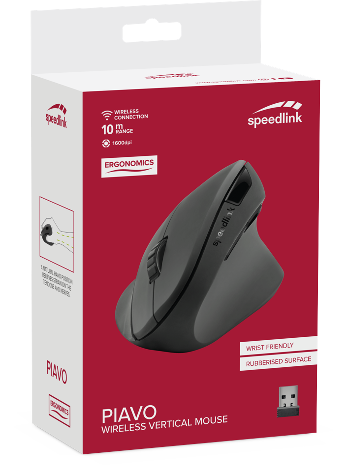Speedlink - PIAVO Ergonomisk Vertikal Mus - Trådløs, Sort