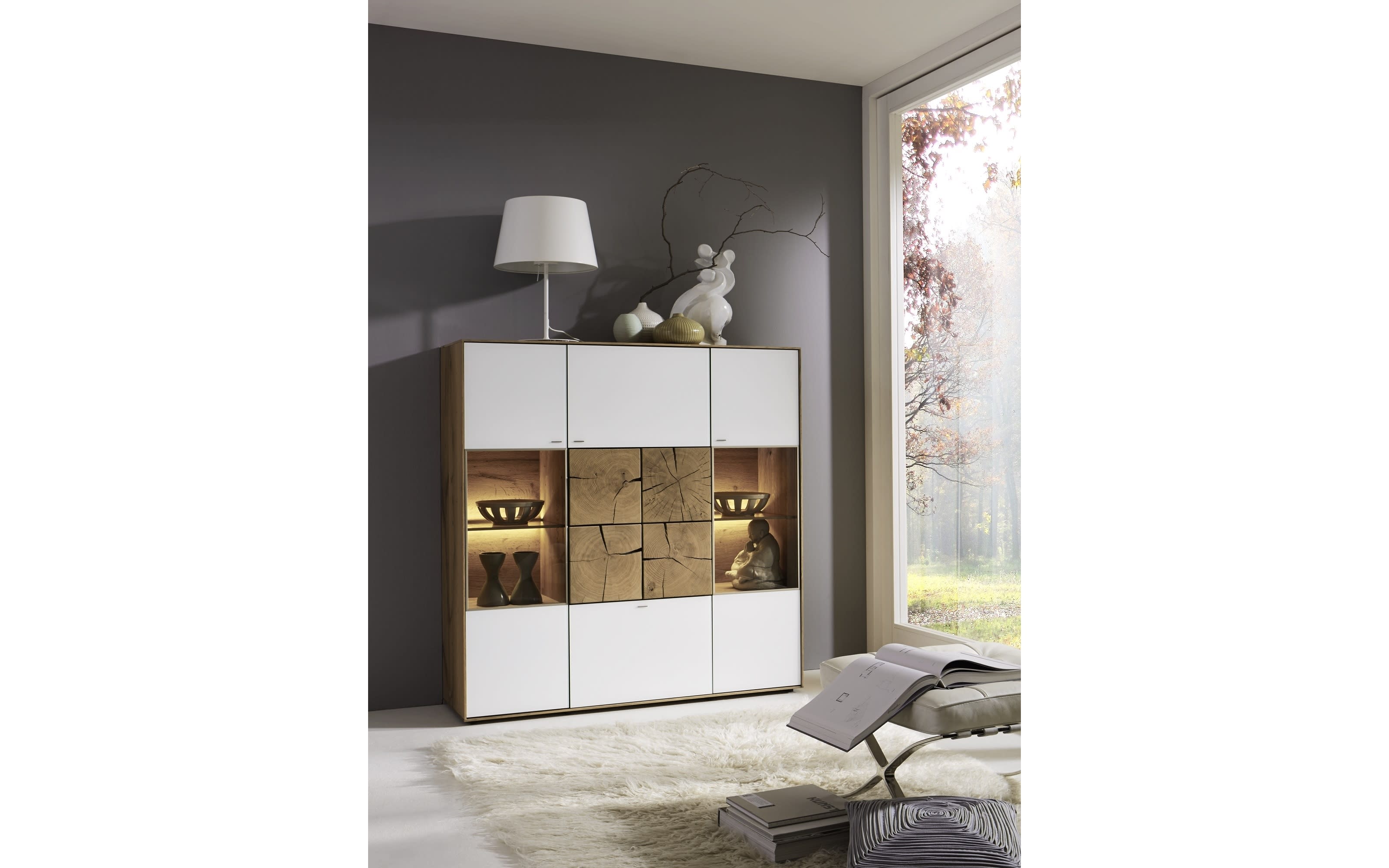 Highboard Caya, weiß matt, Kerneiche Umato