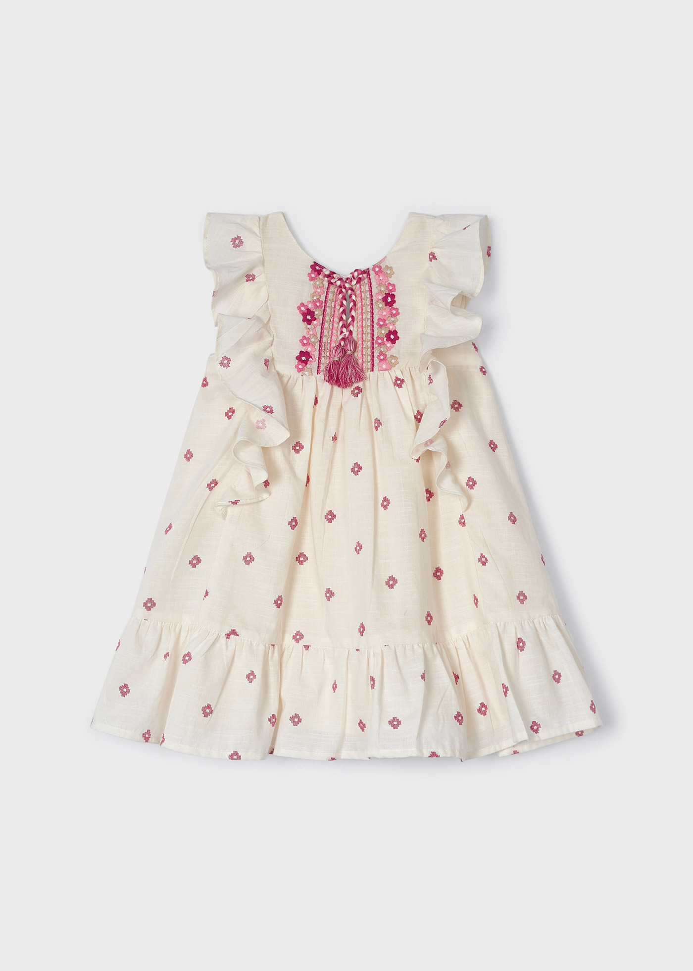 Vestido de algodão estampado com bordado para meninas