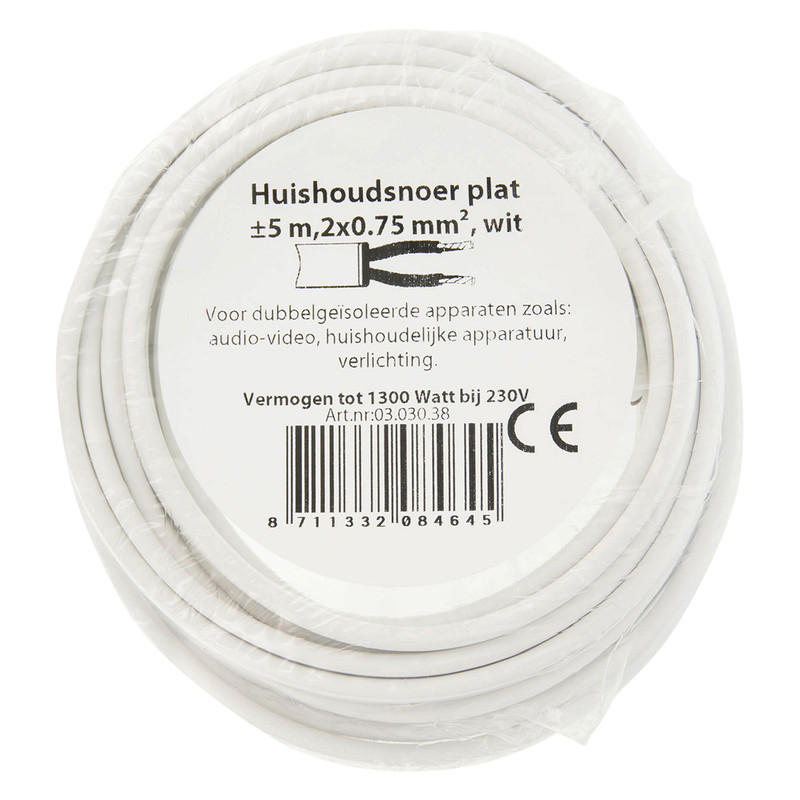 Huishoudkabel plat H03VVH2-F 5m 2x0,75mm² wit