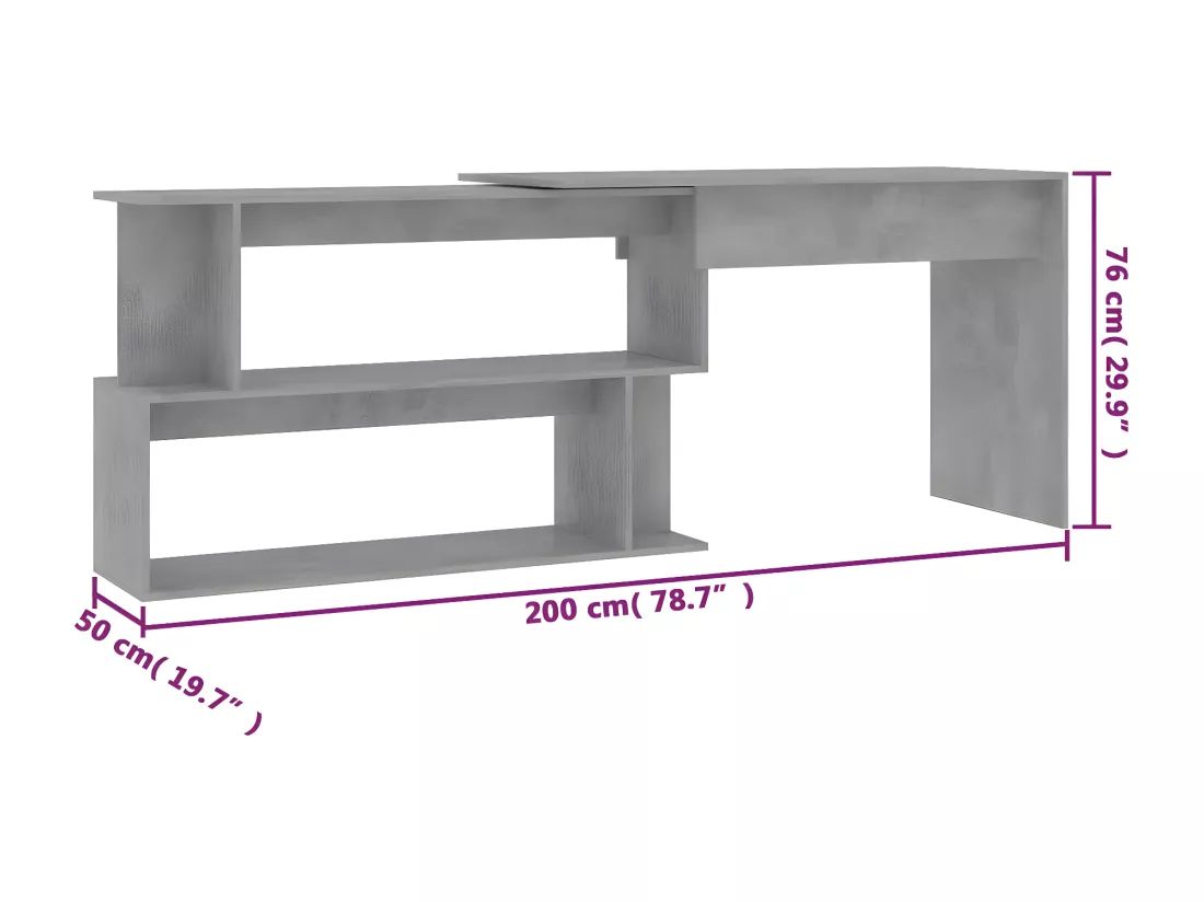 Bureau d'angle Gris béton 200x50x76 cm Aggloméré