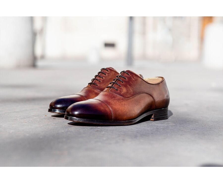 Richelieu Cognac patiné homme semelle cuir - RICKFORD