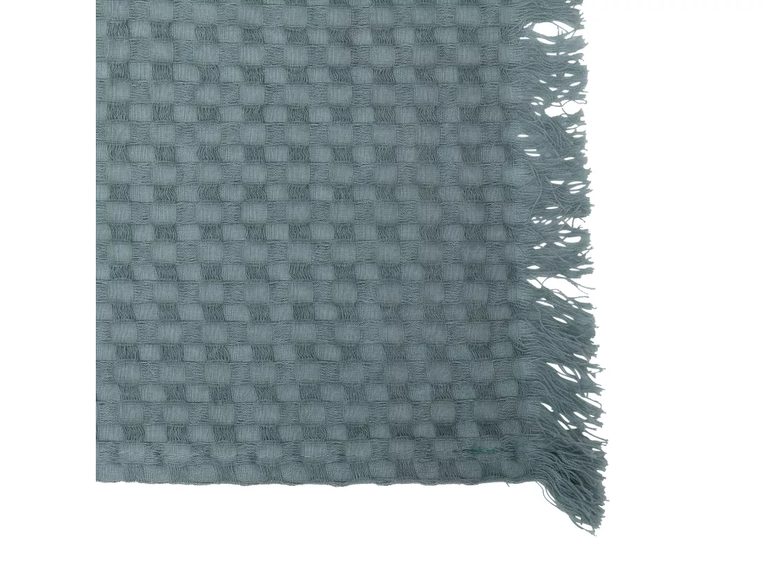 Jeté de lit en coton Vert Céladon nid d'abeille avec franges 130 x 180 cm