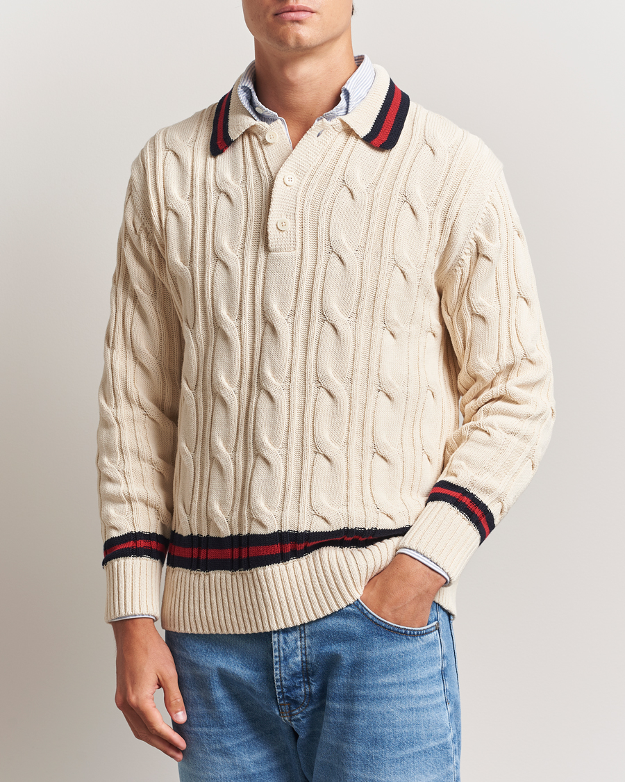 GANT Cable Heavy Knitted Polo Cream