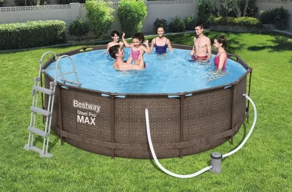 Bestway Steel Pro Max, 9150 L, Indrammet pool, Barn & voksen, Stige, Brun, 33,2 kg