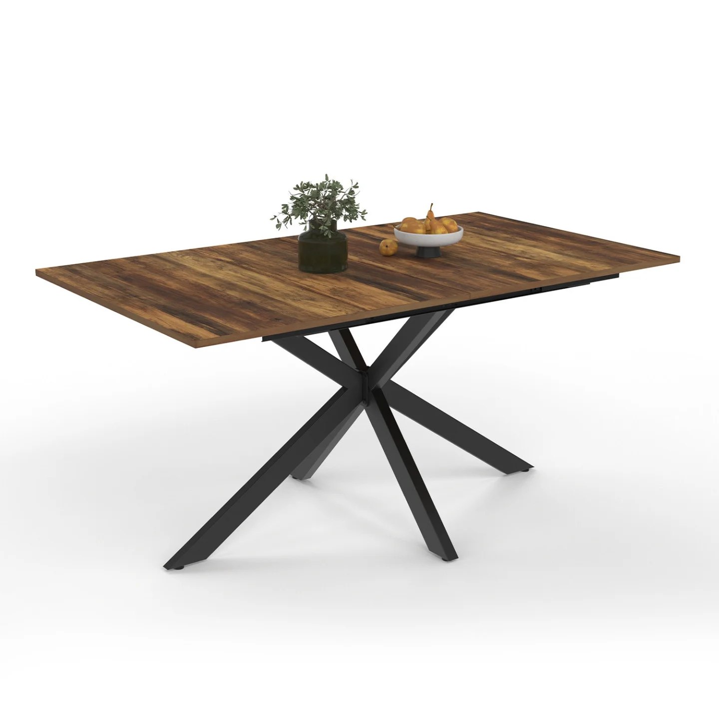Table à manger extensible rectangle ALIX plateau HAWKINS 6-10 personnes bois foncé et noir 160-200 cm