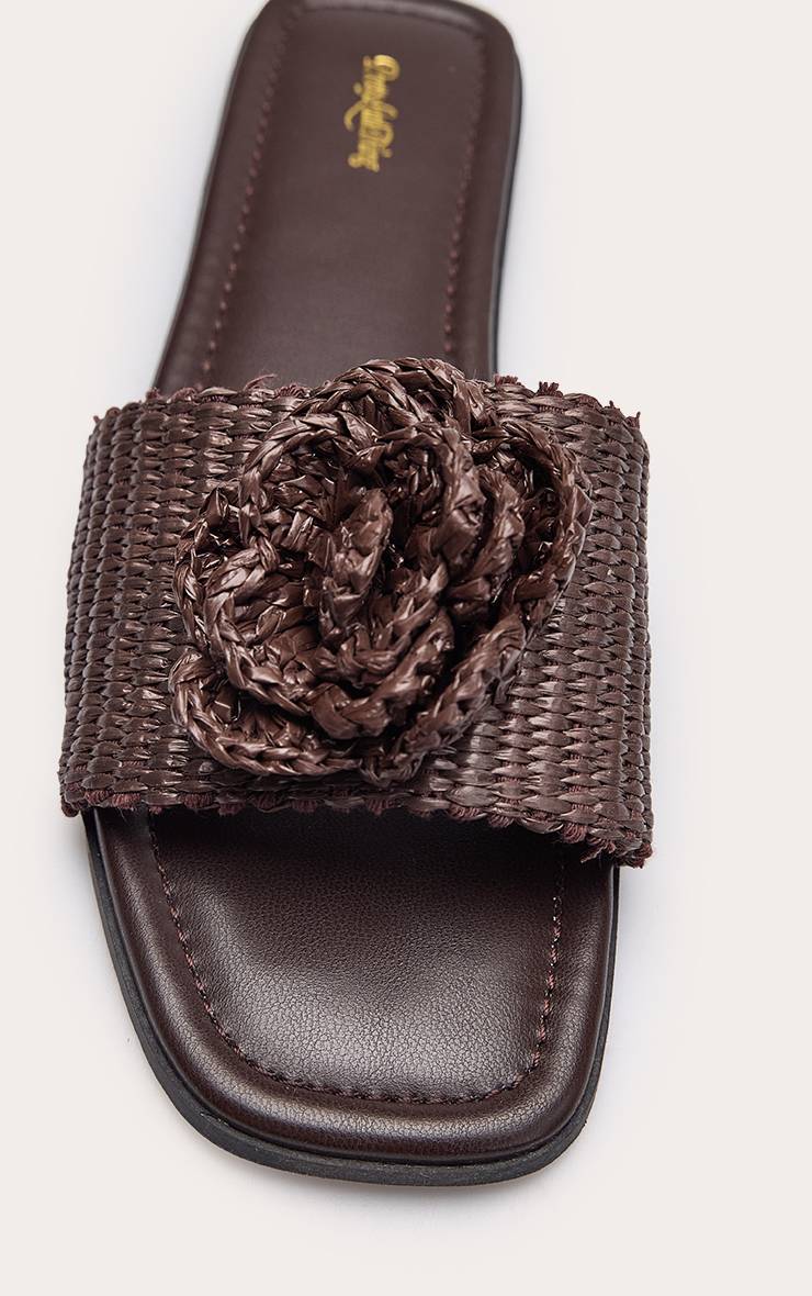 Chocolat Sandales Mules À Détail Fleur En Raphia