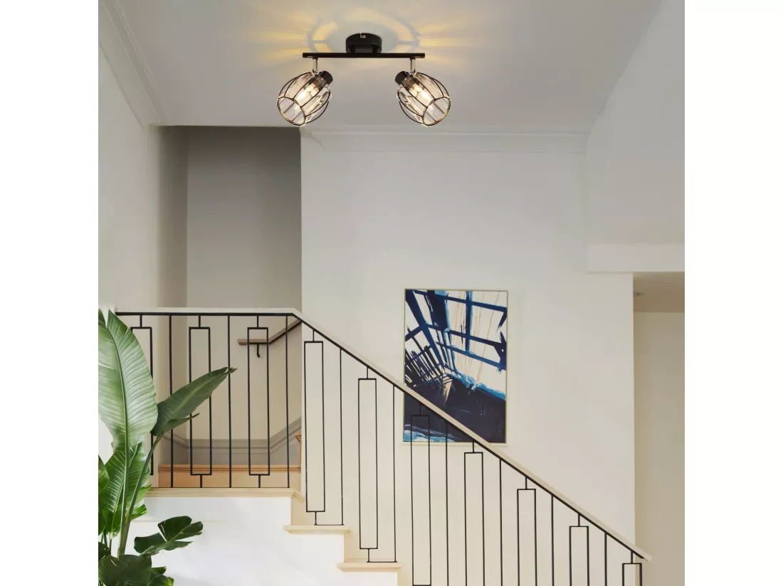Spot De Plafond 2er En Cristal Noir Vintage E14 Pour Couloir Industriel Pivotant à 350°