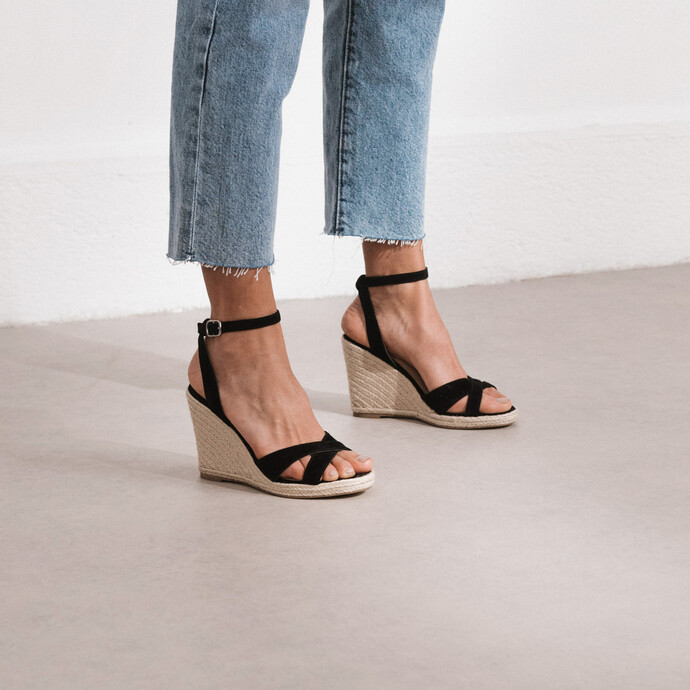 Espadrilles à brides croisées  en velours noir