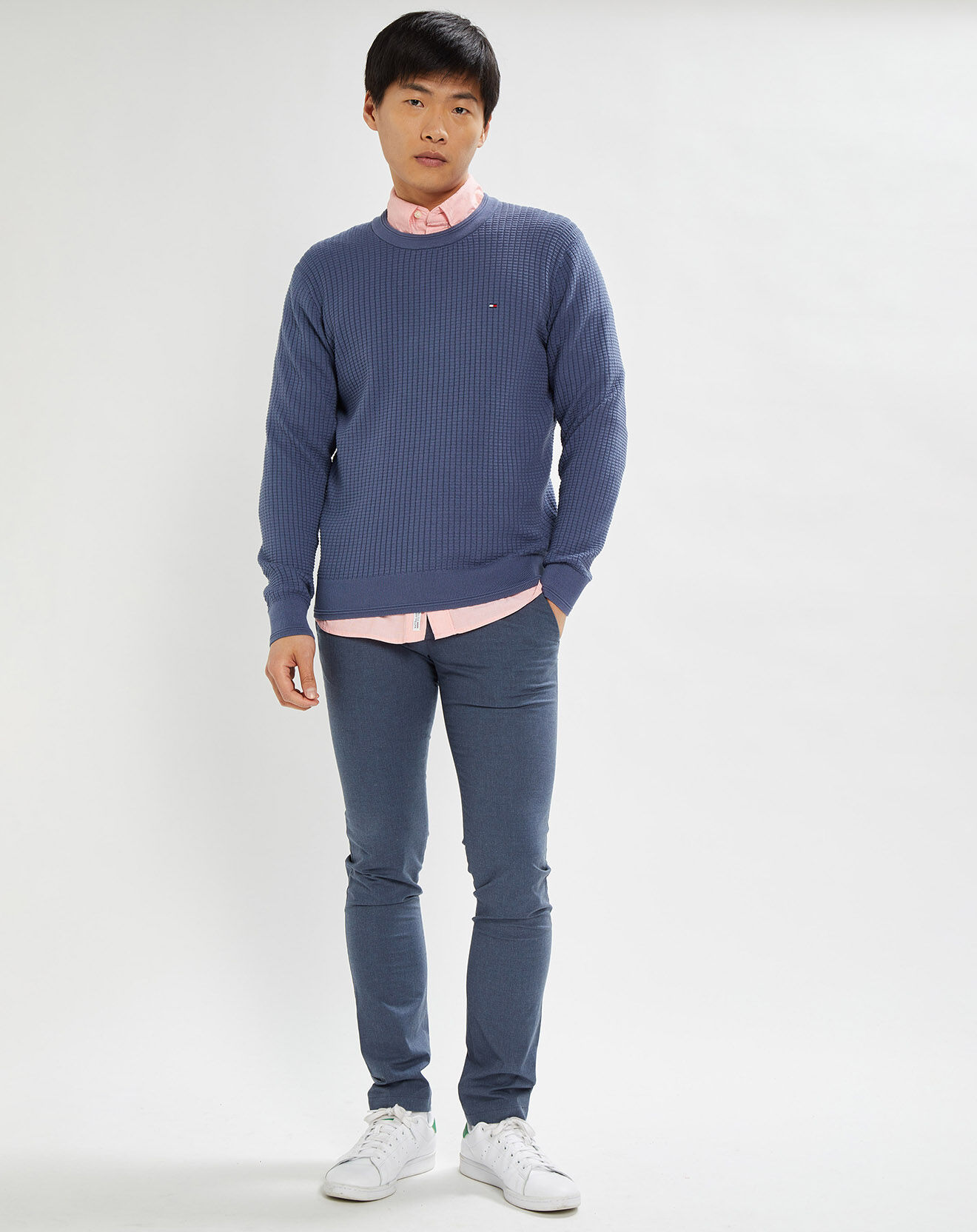 Tommy Hilfiger Pull Grid Structure col rond bleu vintage