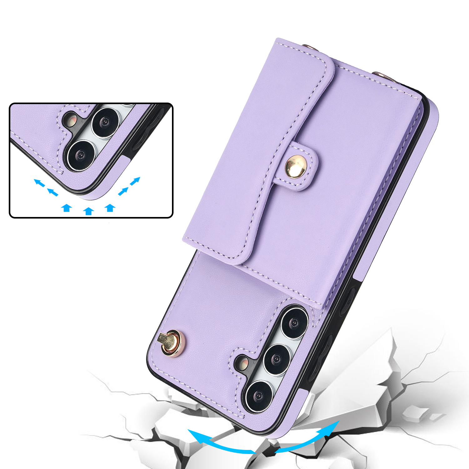 Samsung Galaxy S24  Plus Necklace Leder Schutz Hülle mit Kartenfach   Handykette (140cm) - Lila