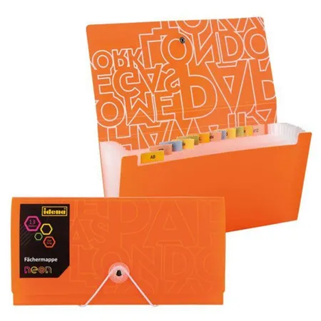 Idena Neon Fächermappe, DIN lang, 13 Fächer, orange