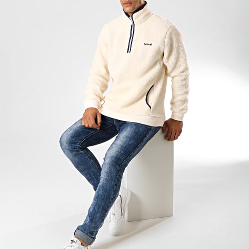 Sweat Col Zippé Mouton Andric Blanc Cassé Bleu Marine