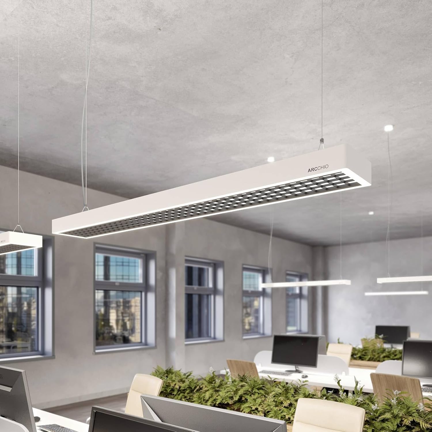 Arcchio LED Büroleuchte Susi (Modern) in Weiß aus Aluminium (2 flammig,) - Bürolampe Arbeitsplatzlampe Hängeleuchte Pendelleuchte Deckenleuchte Arbeitszimmerleuchte