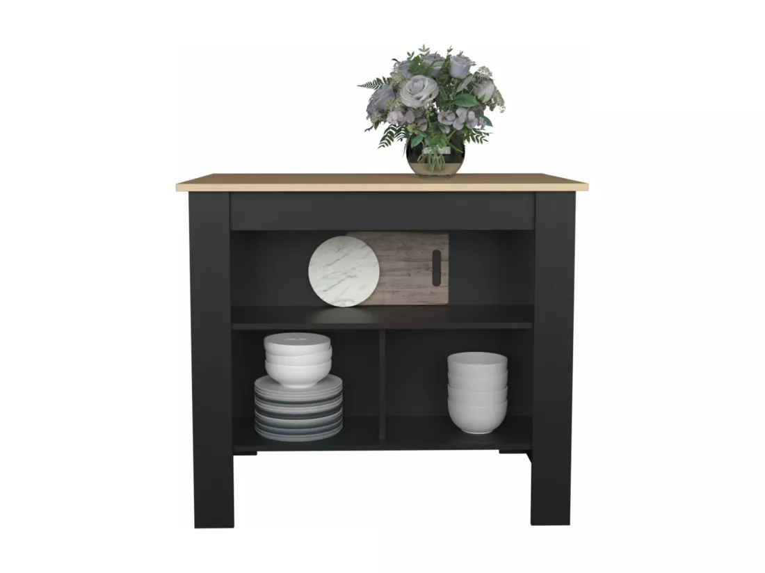 Ilot de cuisine Cala en mélamine avec 3 étagères , Rovere / Black , 90 cm X 103 cm X 70 cm