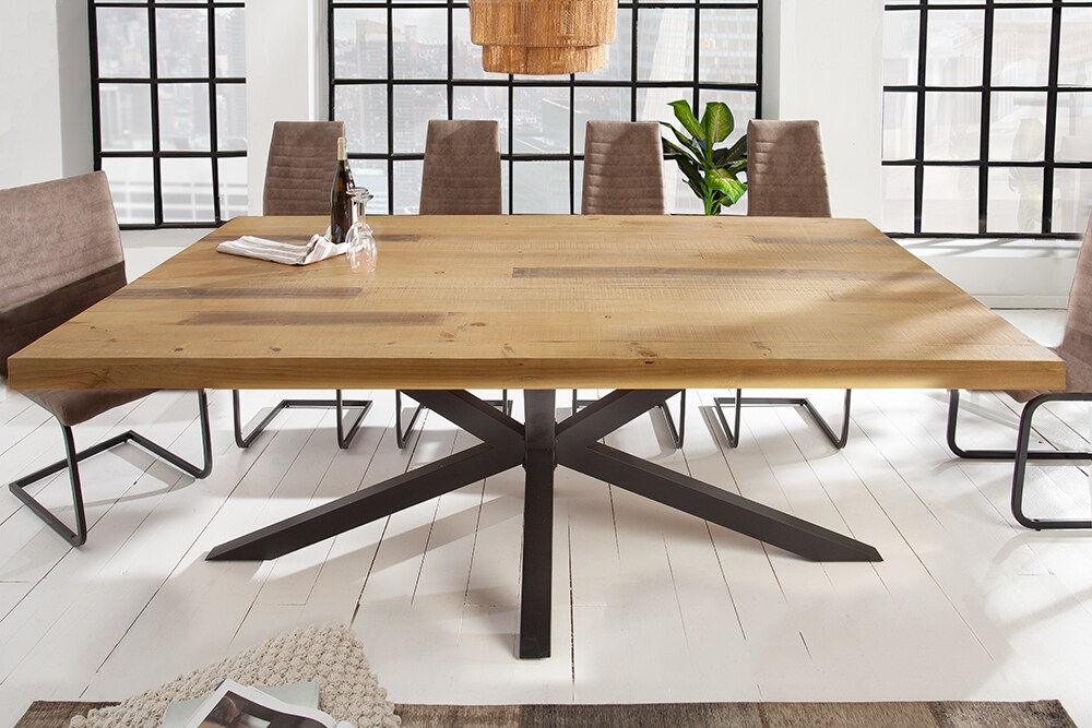 riess-ambiente Esstisch GALAXIE - 240cm massiv vintage braun recyceltes Pinienholz schwarzes Stahlgestell