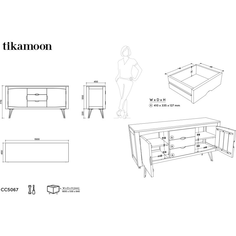 Buffet en palissandre massif L 150 cm Bonnie