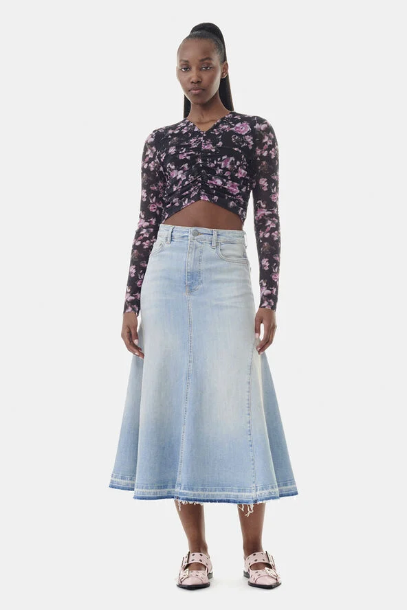 Ganni Tint Denim Midi Skirt Tint wash