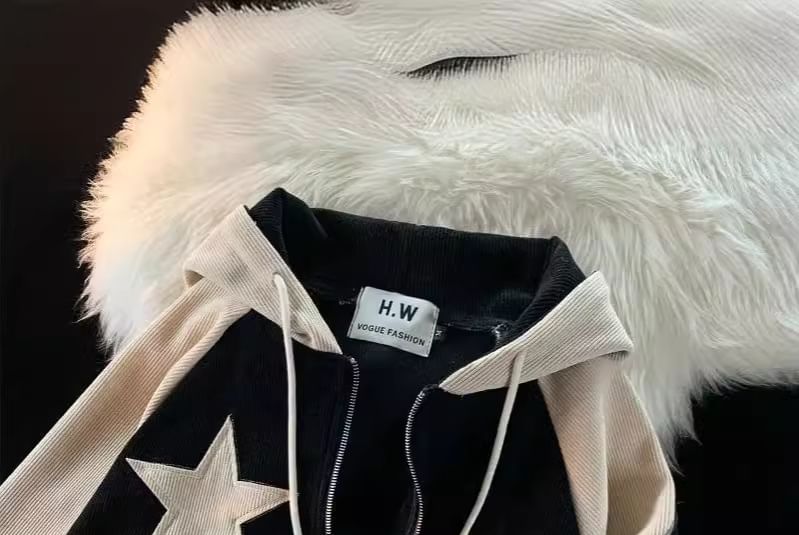 Rosesand - Hoodie met lange mouwen, rits, kleurblok, sterrenpatchwork