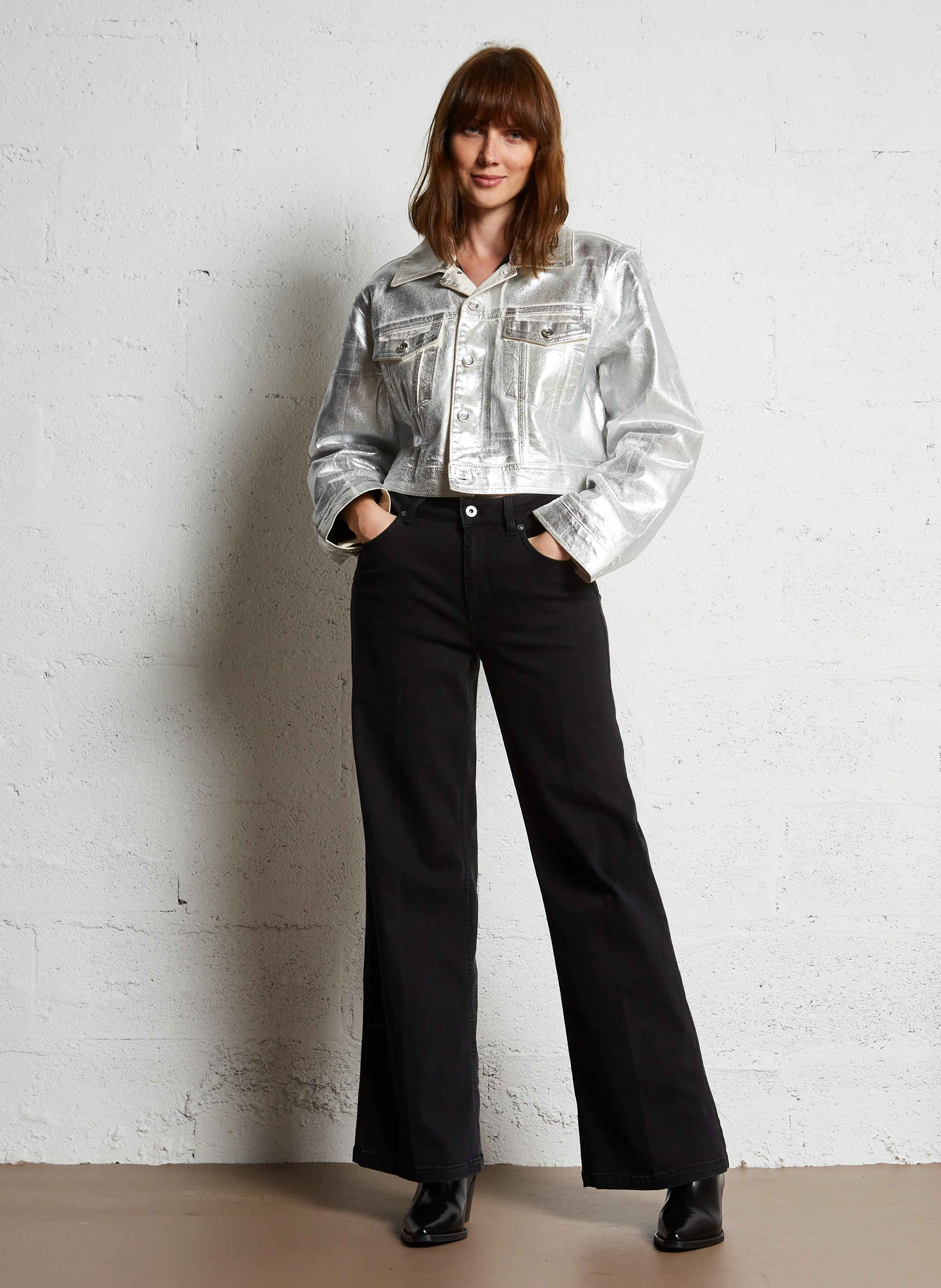 Veste col classique métallisé en coton | Blanc