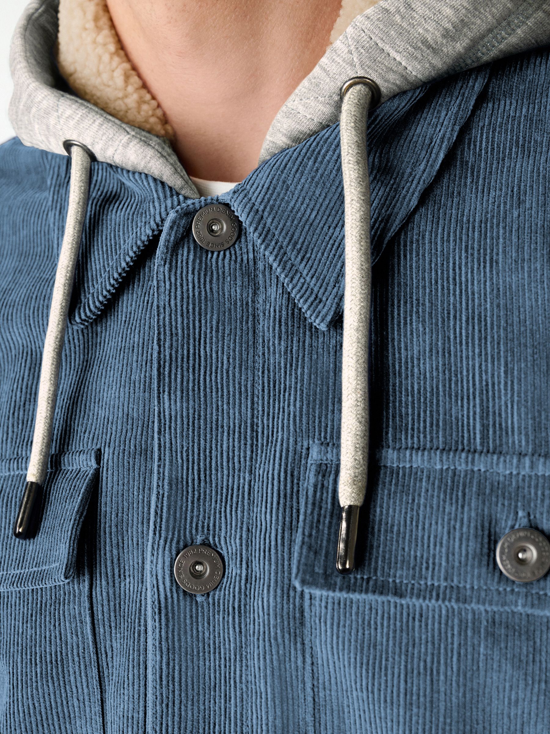 Blauw - Hooded Corduroy Borg Lined Shacket