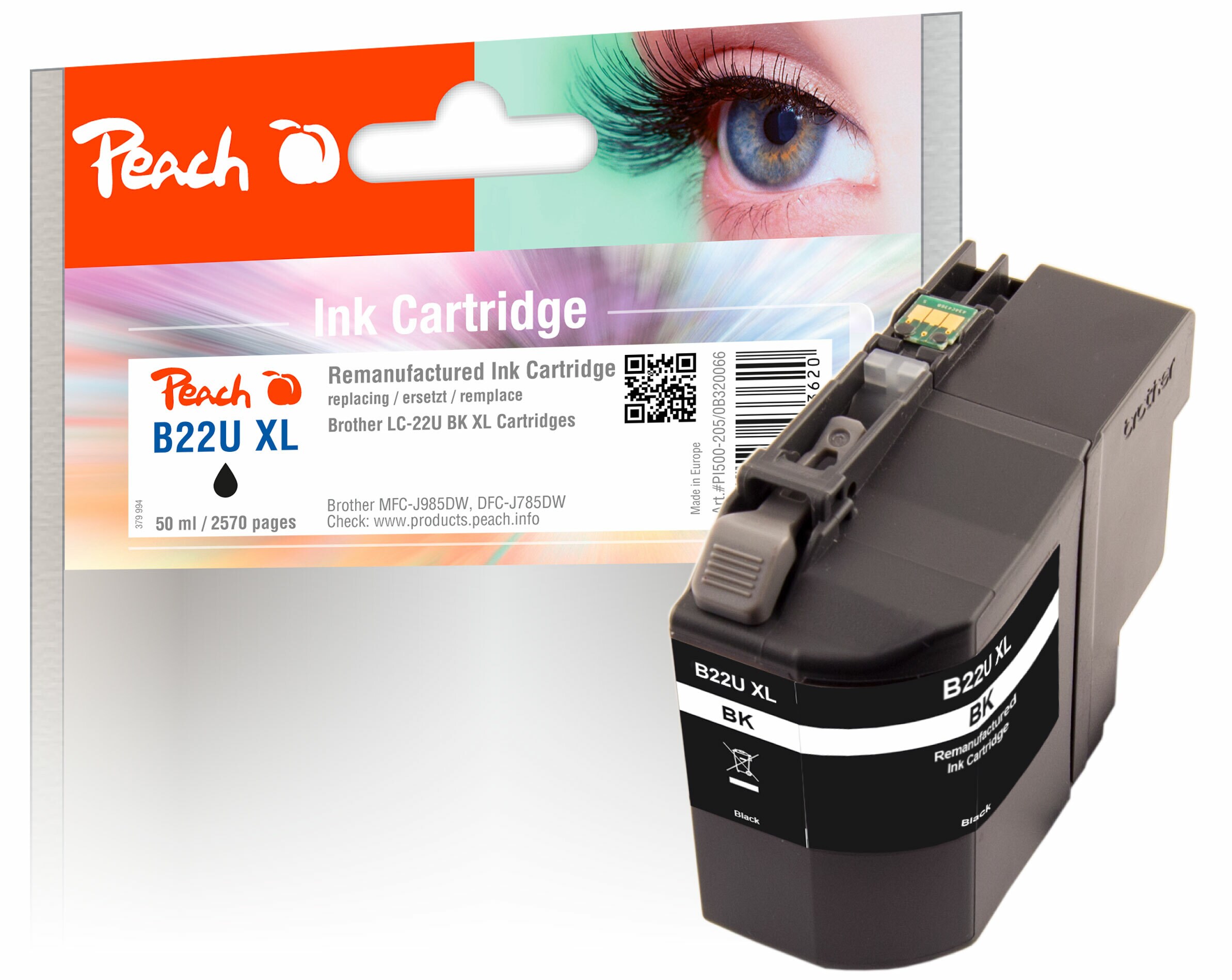Peach B22 UXLBK Druckerpatrone XL bk ersetzt Brother LC-22UXL BK für z.B. Brother DCPJ 785 DW, Brother MFCJ 985 DW (wiederaufbereitet)