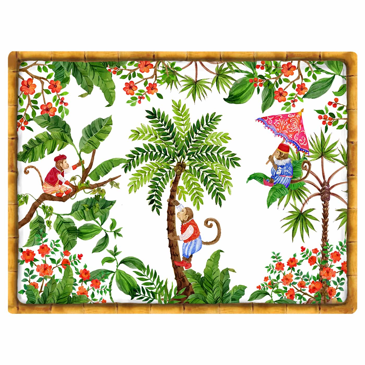 Set de table rectangulaire (40 x 30 cm) lot de 6 - singes de bali