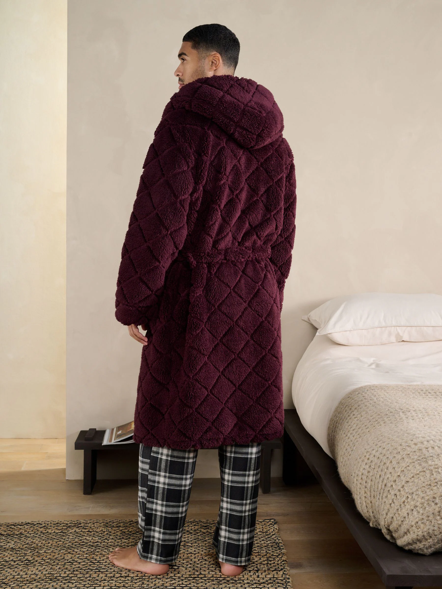Bordeauxrood - Patterned Cut Borg Dressing Gown