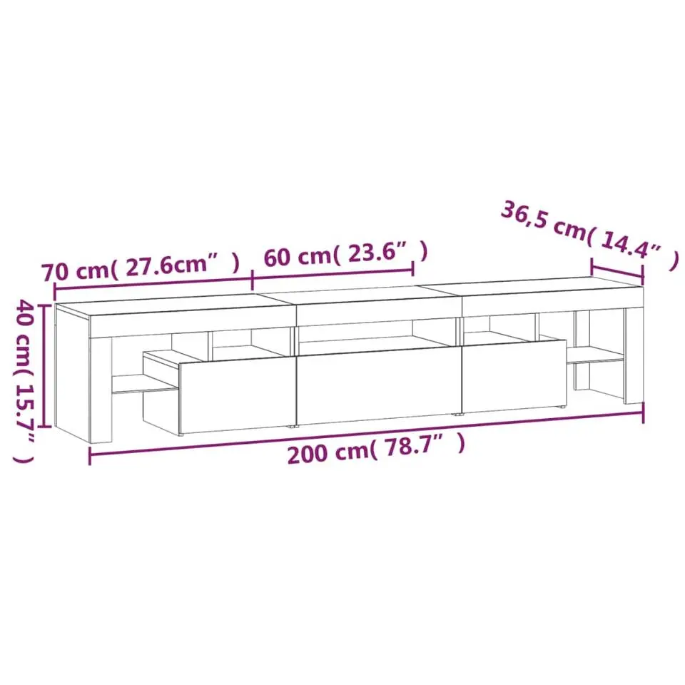 vidaXL - LED TV-meubel met 3 deuren en glas legplanken - Wit - 200x36.5x40 cm