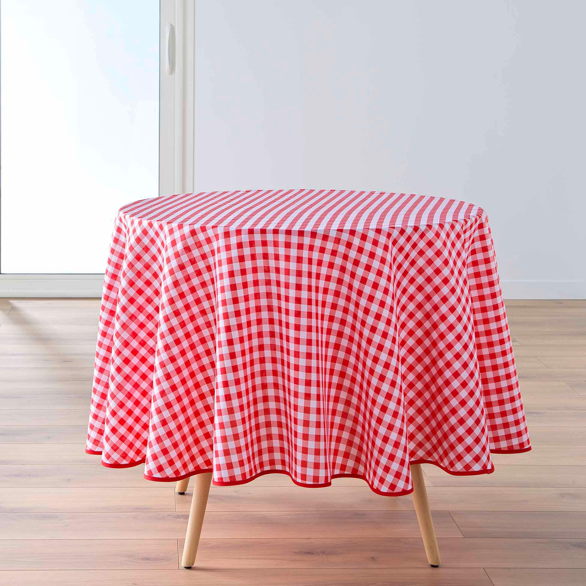 NAPPE RONDE D.180CM FILS TEINTS VICHY ROUGE