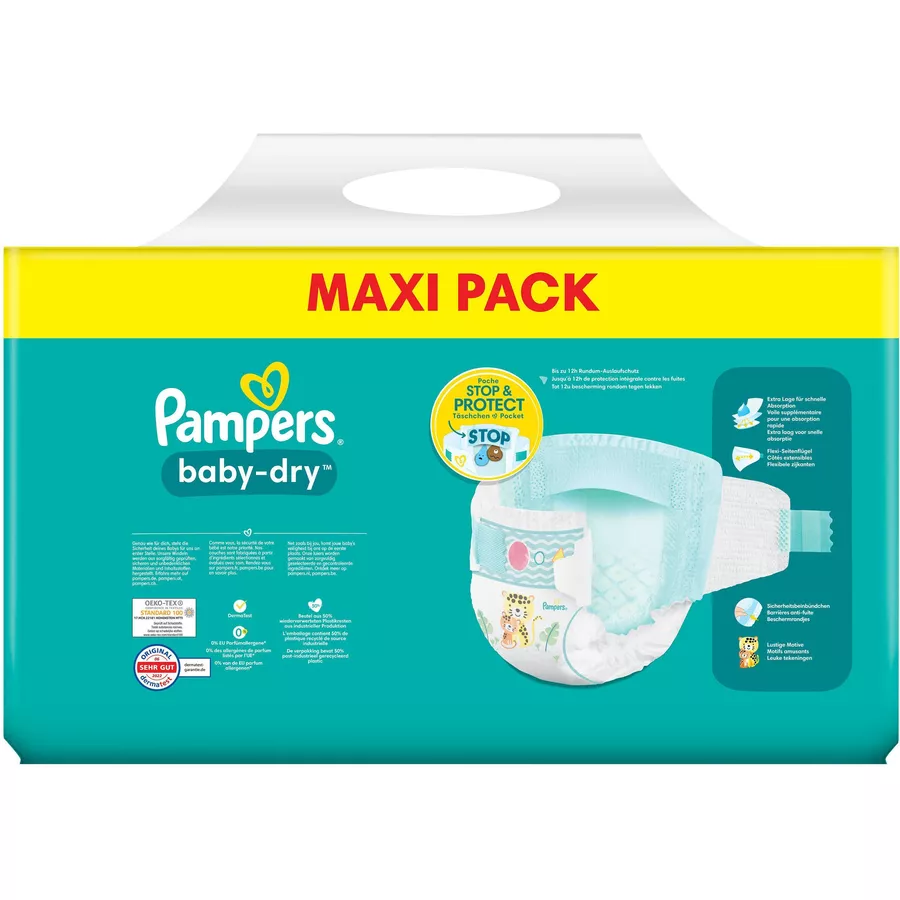 Pampers Baby-Dry Windeln, Gr. 4+, 10-15kg, Maxi Pack (1 x 94 Windeln)