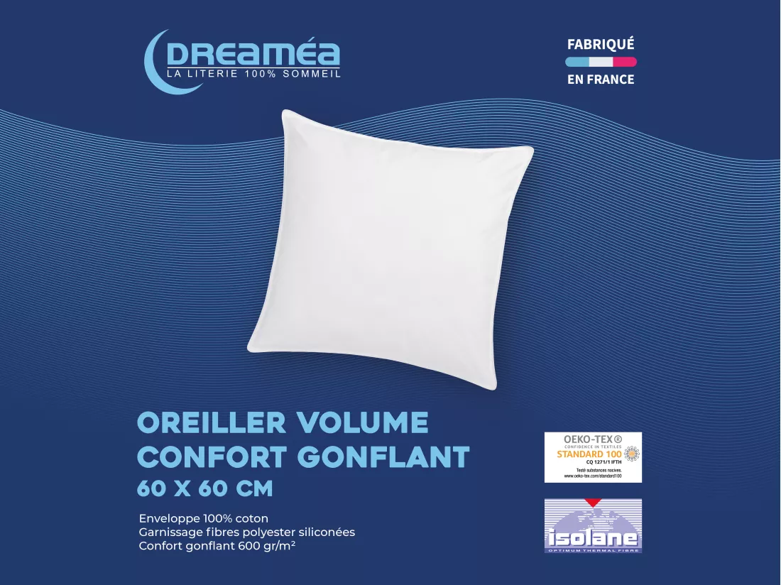 Lot de 2 oreillers - 60 x 60 cm de DREAMEA - 600 gr - MARIN