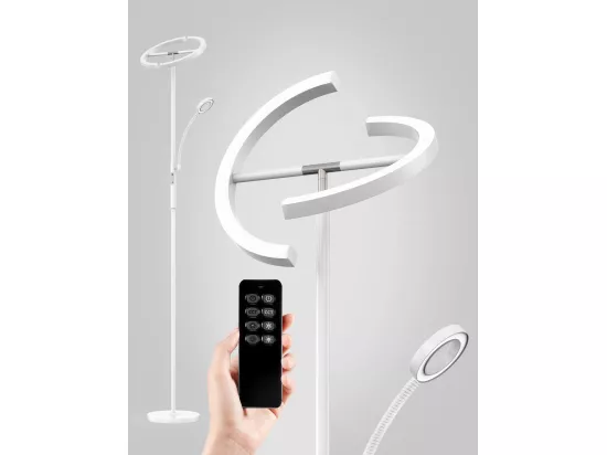 Anten Lampadaire sur Pied LED Dimmable KAKA | Blanc 20 W avec Lampe de Lecture moderne flexible de 7 W | avec Télécommande 2750LM pour Salon, Chambre