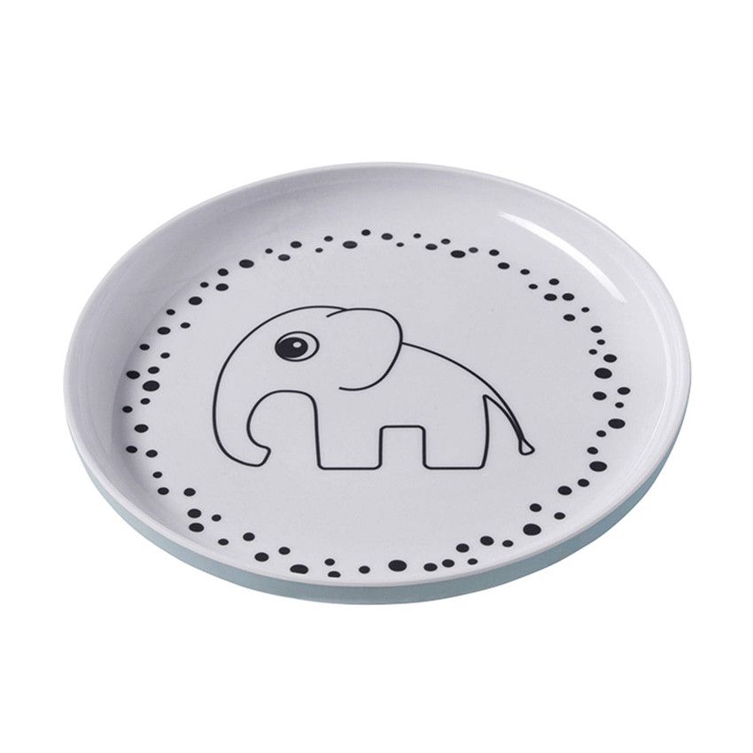 Assiette Yummy en mélamine Happy dots Blue - Ecru